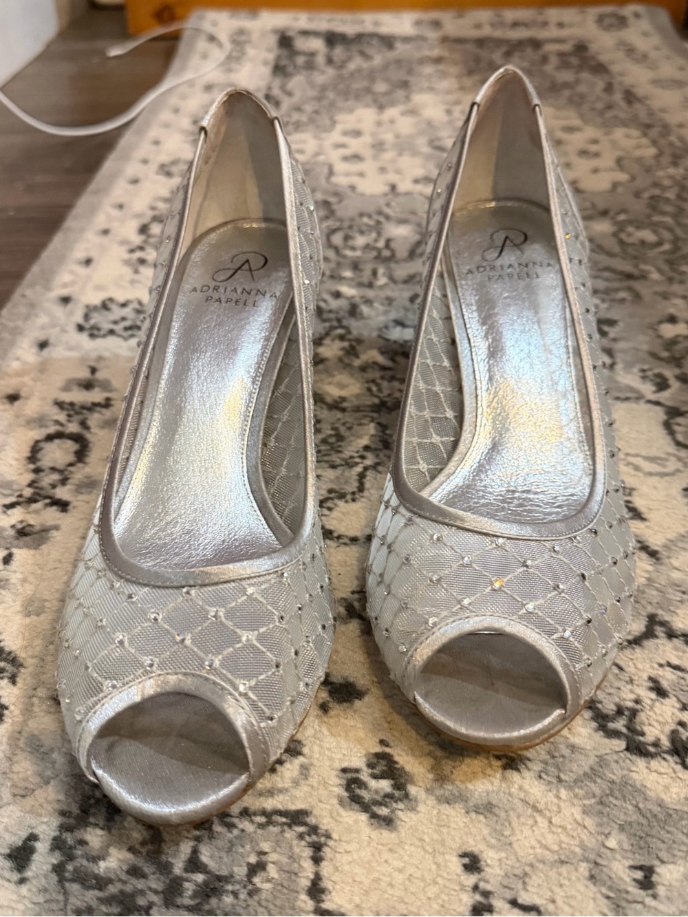 Adrianna Papell Silver Peep-Toe Quilted Heels